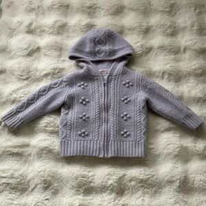 JANIE and JACK Cable Knit  Lavender Hoodie Jacket Cardigan - Lambswool & Angora